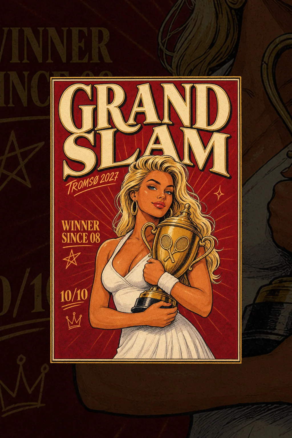 Russelogo «Grand Slam» i vintage poster-stil