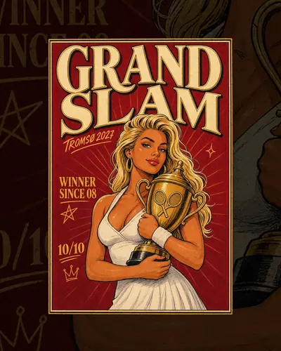 Russelogo «Grand Slam» i vintage poster-stil